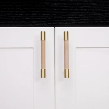 Stil Nordic/ Piele+ Mânere De Alamă Sertar Butoane De Cabinet Ușa De La Bucătărie Se Ocupe Dulap Garderoba Trage Ocupă De Accesorii Pentru Mobila