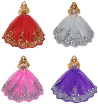 NK Set Nou Papusa de Moda Rochie de Mireasa Paiete de Aur Făcute pentru a se Potrivi Pentru Papusa Barbie Copii Cadou de Ziua Rochie DZ