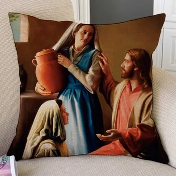 Arta Creștină Isus Hristos Pictură În Ulei Acasă Decorative Canapea Arunca Perna Lenjerie Din Bumbac Biblie Povestea Ilustrare Pernele De Acoperire