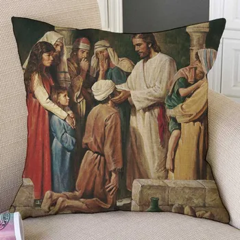 Arta Creștină Isus Hristos Pictură În Ulei Acasă Decorative Canapea Arunca Perna Lenjerie Din Bumbac Biblie Povestea Ilustrare Pernele De Acoperire