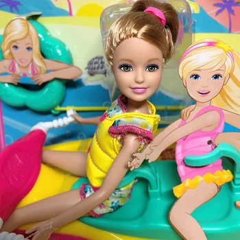 Jocuri Barbie originale Surori Păpuși Jet Ski Set Chelsea Moda Printesa Jucarii pentru fete, Copii, Accesorii, Jucarii pentru Copii, Cadouri de Ziua de nastere