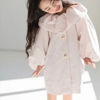 2 3 4 5 6 Ani Fete Hanorac Casual Coreean Puff Mâneci Copilul Copil Șanț De Moda Guler De Dantelă Copii Jachete Fata Îmbrăcăminte Exterioară
