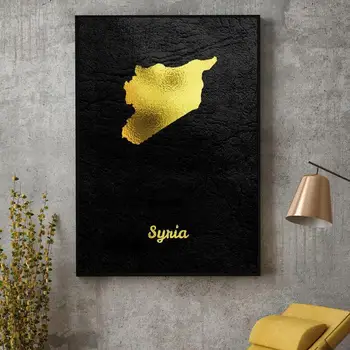 Aur Hartă Siria Canvas Wall Art Print Modern, Poster De Perete Imagini Living Decorul Camerei