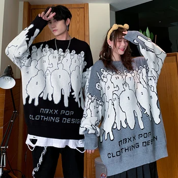 Pulover tricotat pentru Femei Guler Rotund Imprimat Fleece Transpirații Pulovere Toamna Iarna coreea Moda All-meci Vrac Transpirații Topuri