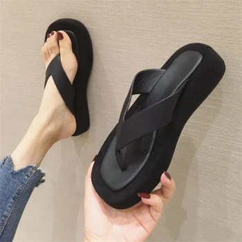 JIANBUDAN Nou flip-flops pentru Femei papuci plat talpă Groasă de Moda pantofi de plaja Plat platforma confortabil Slide-uri de sex Feminin papuci