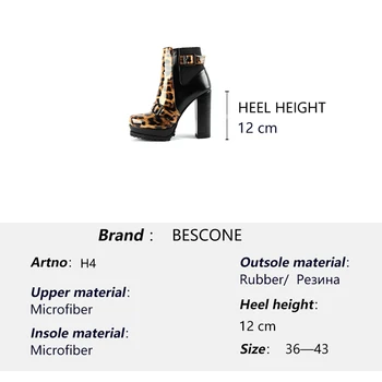 BESCONE Manual Doamnelor Cizme Glezna Leopard de Imprimare Rotund Toe Fermoar Toc Pătrat Pantofi Noi de Moda, Super-Femeile cu Toc Cizme H4