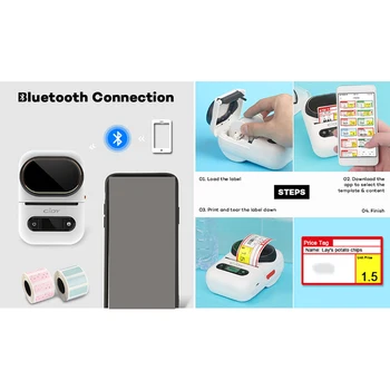 CIDY EQ11 Mini Buzunar Imprimantă de Etichete Bluetooth portabil Portabil Termică Imprimantă Foto pentru Uz casnic Telefon Mobil,cu Eticheta