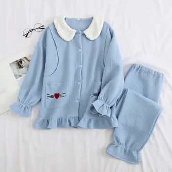 Fdfklak Bumbac Pijama Pentru Femei Gravide Haine De Toamna Iarna Roz/Albastru Cu Maneci Lungi Maternitate Pijamalele