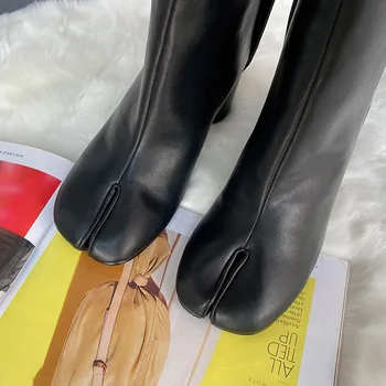 2020 De Lux De Designer De Brand Split Toe Glezna Cizme De Moda Noua Rundă Chunky Tocuri Inalte Femei Cizme De Iarna Tabi Pantofi Cizme Scurte