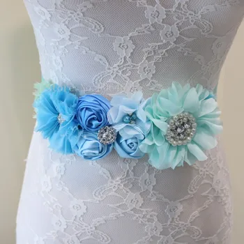 Moda floare Albastră Centura de Nunta Eșarfe centura cu flori cu bandă de susținere Fată Femeie sash belt