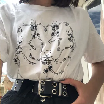 Schelet Dans Tricou Femei Unisex Tumblr Grunge Estetice Craniu Punk Rock Graphic Tee Femme Rece Kawaii Camisetas Mujer