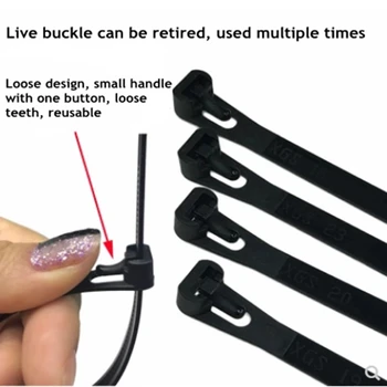 100buc/lot Negru curea live catarama 8*300mm curea din material plastic nylon liber reutilizabile înainte și înapoi pachet cablu cravată