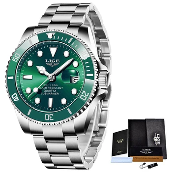 LIGE Brand de Lux Barbati Ceasuri Sport Verde rezistent la apa din Oțel Inoxidabil Încheietura mîinii Ceas Bărbat Ceas Moda Ceas de mână Relogio Masculino