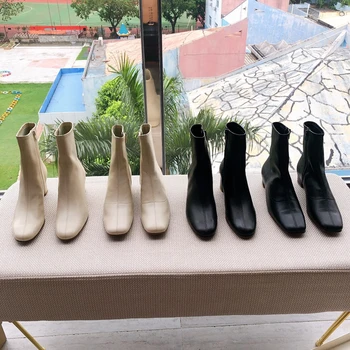 Uscat ins blogger de moda retro subțire solid real din piele, moale, toc scurt glezna cizme pentru femei pantofi pentru femeie botas mujer pantofi femei
