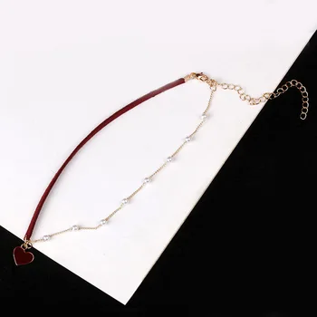 Coreea De Sud Nouă Inimă Roșie Minunat Colier De Perle Clavicula Lanț De Gât Ornament Cravată Guler Guler Feminin