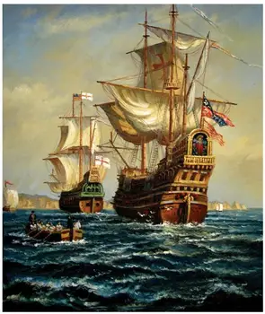 Transport gratuit clasic grand barca flag-peisaj marin panza printuri ulei de tablou imprimat pe panza de casa arta de perete decor imagine