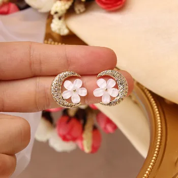 Japonia, Coreea de noul design de moda bijuterii de cupru rafinat zircon incrustate luna cercei floare elegant feminin de zi cu zi sălbatice cercei