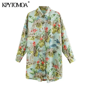 KPYTOMOA Femei 2020 Chic de Moda Animal Print Bluze Largi Epocă Rever Guler Maneca Lunga Asimetrica Femei Tricouri Topuri Chic