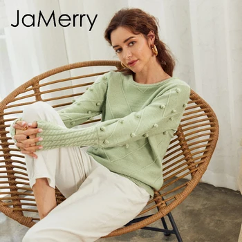 JaMerry Elegant blana pompon pulover Toamna iarna felinar cu maneci tricotate pulover feminin Streetwear doamnelor pulover verde 2020
