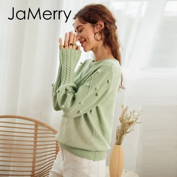JaMerry Elegant blana pompon pulover Toamna iarna felinar cu maneci tricotate pulover feminin Streetwear doamnelor pulover verde 2020