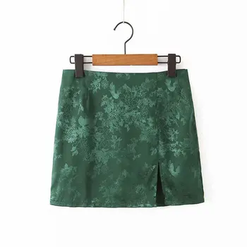 Vintage, Fusta de Vara Roz Verde Negru Zip Direct Talie Mare Talie Subțire Satin Split Fusta 2020 Femme vestidos