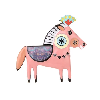 Drăguț Eșarfă Roz Colt Brosa Ace pentru Fete Cadou Email Aliaj de Desene animate Calul Animal Brosa Femeie de Lux Bijuterii Accesorii Femei