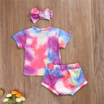 Fete de moda de Vară de Îmbrăcăminte Seturi de Nou-născut Fetele Tie Dye Print T-shirt+pantaloni Scurti+Bentita Copii Fete Treninguri Costume