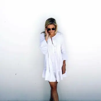 2019 Femei Acoperi Costume De Baie Maneca Lunga Slim Rochie Scurta De Vara, Rochie Elegant White Beach Wear Loose V Neck Bluza Cămașă Rochie