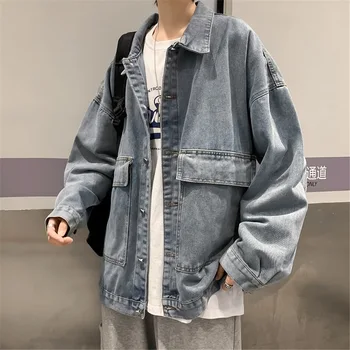 Toamna Stil Hong Kong ins vrac jacheta denim sacou barbati versiunea coreeană versatil tineret tendință leneș sus jacheta denim