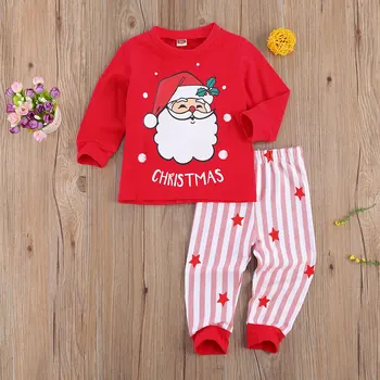 Copii Bumbac, Pijamale Crăciun Moș Crăciun Elan De Imprimare Gât Maneca Lunga Pulover Casual Topuri Cu Dungi Stele Pantaloni Largi