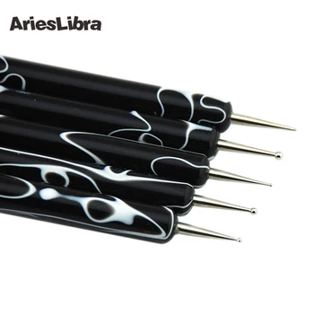 AriesLibra Populare 5pcs/set Unghii Dotting Pictura Pix Negru Marbleizing Perie Set de Instrumente pentru Manichiură Perii pentru Decoratiuni Unghii