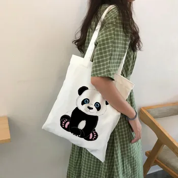 Panda Desene Animate Drăguț Animal Print Doamnelor Genți De Mână De Panza Tote Geantă De Cumpărături De Călătorie Femei Eco Reutilizabile Saci De Umăr Bolsas De Tela