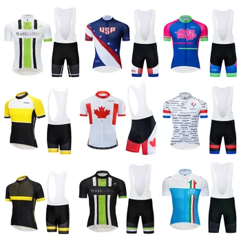Wulibike ECHIPA Pro Cycling Jersey Bib Shorts Kit Set Mens Uscare Rapidă Mtb Maneci Scurte Captusit Costum