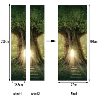 77x200cm 3D Copac Gaura De Viață Farmecul Ușa Autocolante Tapet, picturi Murale Pentru Acasă Decorare Accesorii Auto-adeziv Vinil Detașabil