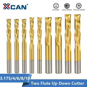 XCAN 2 Flaut Sus în Jos Cutter 3.175/4/6/8/10mm Coadă Tianium Acoperite cu Carbură de frezei CNC Router Cam Milling Cutter