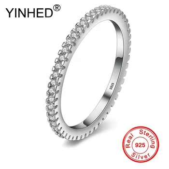 YINHED 1,5 mm Lățime Rotund Nunta Trupa Inele pentru Femei Bijuterii Reale Argint 925 Mici Cubic Zirconia pot fi Stivuite Inel ZR713