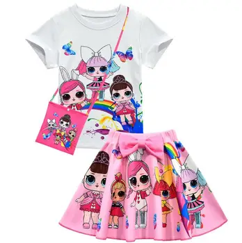 LOL Surpriză Fete Rochie Brand Rochie de Printesa de Desene animate de Sus+ a-Line Rochie Fete Rochii Copii Drăguț LOL Imbracaminte Copii 2 buc