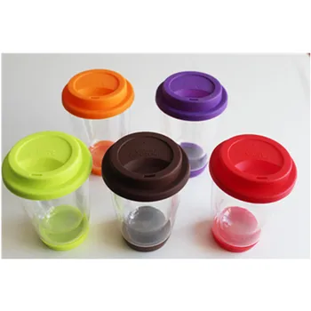 350ML Colorate, rezistente la Căldură, cu Perete Dublu Cupa de Sticla cu Silicon Capacul și Fundul Curat Cafea, Ceai, Cana de Sticla de ceai Drinkware