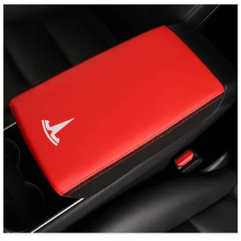 1buc Accesorii Auto Styling de Mașină din Piele Cotiera Capacul Cutiei de Perna Pad Logo Decor Protector Masina Pentru Tesla Model 3 2017-2020