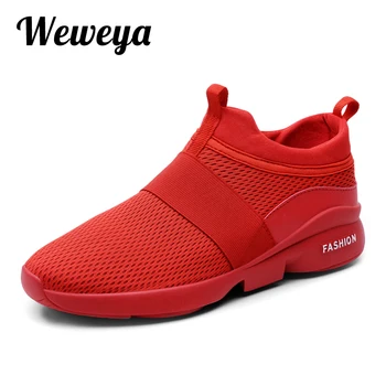 Weweya Aluneca Pe Elastic Roșu Adidasi Barbati Pantofi Casual Formatori De Mers Pe Jos De Încălțăminte Bărbați Moale Apartamente În Aer Liber Amortizare Pantofi Plus Dimensiunea 46
