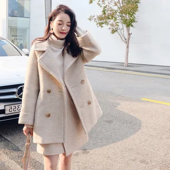 Leiouna de Turn-down Faux Wool Solid Moda coreeană Haină de Iarnă de sex Feminin Manteau Caldă Femei Toamna Bază Femme Gros Cape Mantie