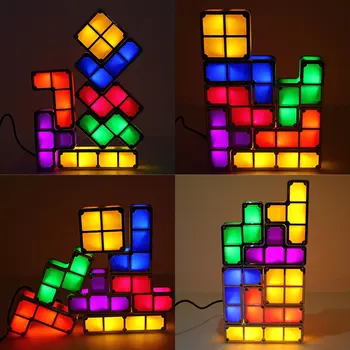 Tetris Lampă care pot fi Stivuite Led Lumina de Noapte Bloc Lampă de Masă Ornamente Creative Cadouri pentru Copii