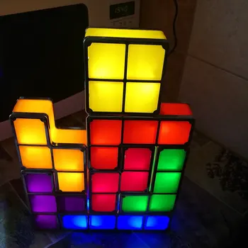 Tetris Lampă care pot fi Stivuite Led Lumina de Noapte Bloc Lampă de Masă Ornamente Creative Cadouri pentru Copii