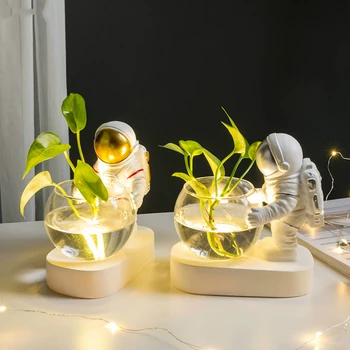Cu Lumina LED-uri Conectabile Baterie Creative Vaza de Sticla Rasina Astronaut, Scafandru Ornamente Vaze de Flori Hidroponice Desktop Decor Acasă