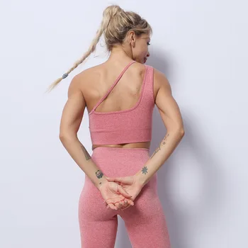 2021 Femei Yoga 2 BUC fără Sudură Yoga Costum de Antrenament sală de GIMNASTICĂ, Sport Asimetric Îmbrăcăminte de Fitness de Top Talie Mare Set