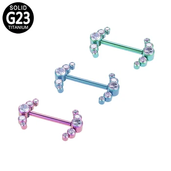 G23 Titan Anodizat Biberon 2 Tri-șirag de mărgele de Bord 3-CZ Piatra Filet Topuri Fermecător Biberon Piercing Bijuterii