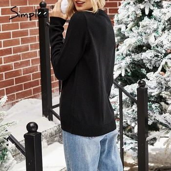Simplee Moda toamna iarna pulovere de Craciun 2020 nou Echipajul gât mâneci lungi femei pulovere Casual negru tricotate caldura