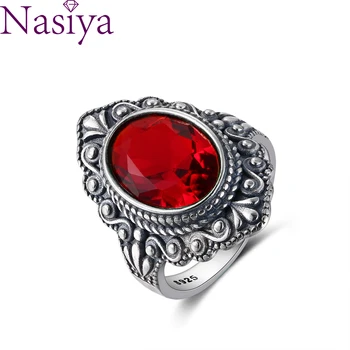 Nasiya Vintage Oval Ruby Inele De Zirconiu Pentru Femei 925 Inel Argint Bijuterii Inel De Piatră Prețioasă Inele De Partid Cadou