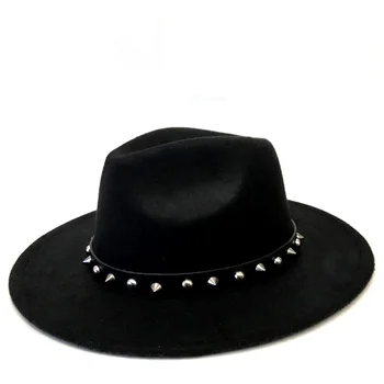 Centura neagra Stras Femei Bărbați de Lână Epocă Gangster Trilby Simțit Fedora Pălărie Cu Borul Larg Domn Elegant Lady Centura de Jazz Capac