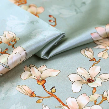 2018 noi magnolie floare pictură digitală satin stretch tesatura de matase pentru rochie de vara de pluș tecido tissus ua metri vestido tela
